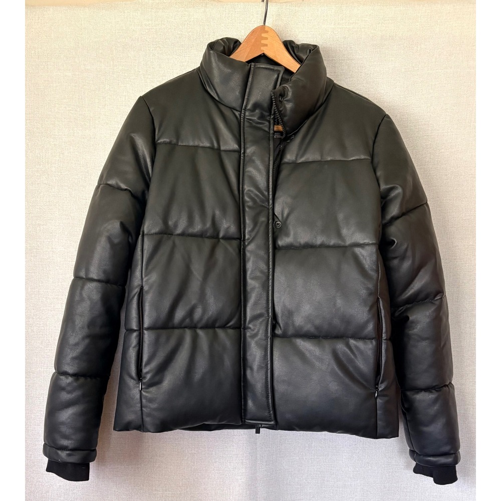 Marc New‎ York Womens Black Vegan Leather Puffer Jacket M Chic Sporty Streetwear